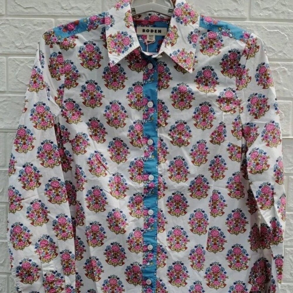 Boden Sienna Cotton Long Sleeve Button Up Multicolor Shirt Sz 0